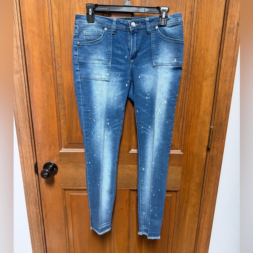 Blue Paint-Splatter Skinny Jeans - Stretch Denim